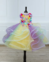 Multicolour Swirled Gown with Handcrafted Flowers and Highlighted Ice Cream Patches