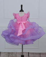 Pink and Lavender Twirled Gown with Rich White Bead Work