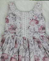 White Floral Printed Hakoba Frock With Crosia Lace