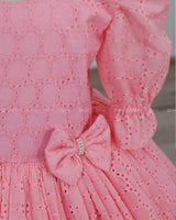 Peach Color Hacoba Puff Sleeve rock with detachable brooches on waistline