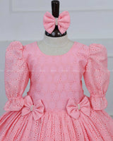 Peach Color Hacoba Puff Sleeve rock with detachable brooches on waistline