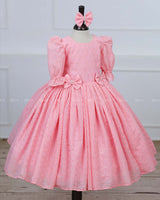 Peach Color Hacoba Puff Sleeve rock with detachable brooches on waistline