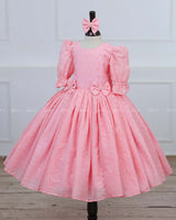 Peach Color Hacoba Puff Sleeve rock with detachable brooches on waistline