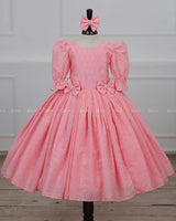 Peach Color Hacoba Puff Sleeve rock with detachable brooches on waistline