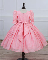 Peach Color Hacoba Puff Sleeve rock with detachable brooches on waistline