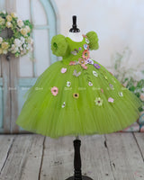 Parrot Green Fairy Tale Dress Highlighted with Flowers