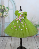 Parrot Green Fairy Tale Dress Highlighted with Flowers