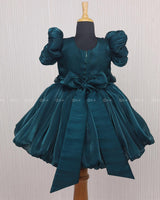 Teal Green Balloon Gown with Handcrafted Rose Embellishment.