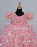 Cotton Candy Frock with Puff sleeve Intricate Handwork