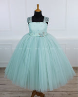 Monarch Butterfly Theme Gown in Aqua Glass Colour with Detachable Wings and Belt