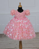 Cotton Candy Frock with Puff sleeve Intricate Handwork