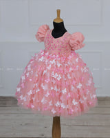 Cotton Candy Frock with Puff sleeve Intricate Handwork