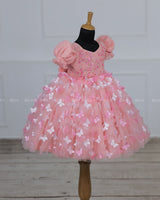 Cotton Candy Frock with Puff sleeve Intricate Handwork