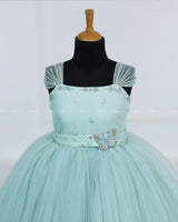 Monarch Butterfly Theme Gown in Aqua Glass Colour with Detachable Wings and Belt