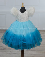 Sky Blue and Sea Blue Double Shaded Aqua Marine Theme Gown with Heavy Bead Patches