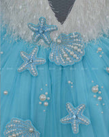 Sky Blue and Sea Blue Double Shaded Aqua Marine Theme Gown with Heavy Bead Patches