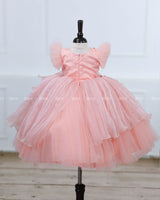 Cotton Candy Frill Sleeve Gown with Fabric Manipulation and Aqua Marine Patches