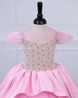 Cherry Blossom heavy pearl and stone embellished high low gown