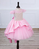 Cherry Blossom heavy pearl and stone embellished high low gown