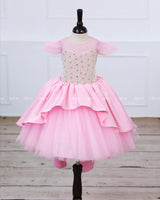 Cherry Blossom heavy pearl and stone embellished high low gown