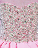 Cherry Blossom heavy pearl and stone embellished high low gown