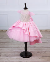 Cherry Blossom heavy pearl and stone embellished high low gown