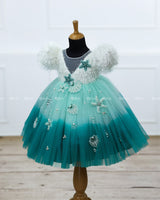 Sea Green and Teal Green Double Shaded Aqua Marine Theme Gown with Heavy Bead Patches