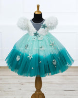 Sea Green and Teal Green Double Shaded Aqua Marine Theme Gown with Heavy Bead Patches