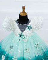 Sea Green and Teal Green Double Shaded Aqua Marine Theme Gown with Heavy Bead Patches