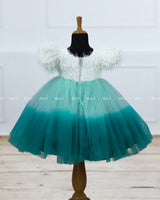 Sea Green and Teal Green Double Shaded Aqua Marine Theme Gown with Heavy Bead Patches