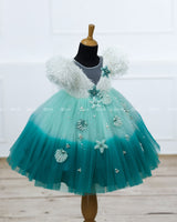 Sea Green and Teal Green Double Shaded Aqua Marine Theme Gown with Heavy Bead Patches