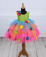 Asymmetrical Vibrant Pink Multi Peacock Flower Frock