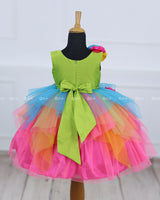 Asymmetrical Vibrant Pink Multi Peacock Flower Frock