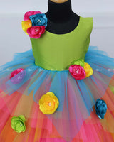 Asymmetrical Vibrant Pink Multi Peacock Flower Frock