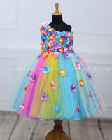 One Shoulder Light Multi Color Flower Frock