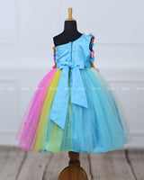 One Shoulder Light Multi Color Flower Frock