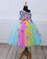 One Shoulder Light Multi Color Flower Frock