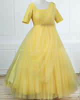 Lemon Yellow Gown with Draped Dupatta