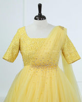 Lemon Yellow Gown with Draped Dupatta