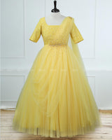 Lemon Yellow Gown with Draped Dupatta