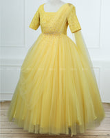 Lemon Yellow Gown with Draped Dupatta