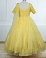 Lemon Yellow Gown with Draped Dupatta