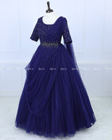 Navy Blue Gown with Draped Duppatta