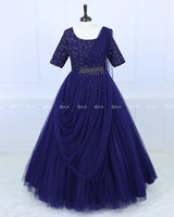 Navy Blue Gown with Draped Duppatta