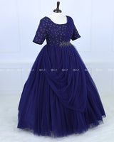 Navy Blue Gown with Draped Duppatta