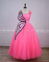 Monarch Butterfly Theme Gown in Flamingo Pink Color with Detachable Wings and Belt