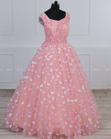 Cotton Candy Sleeveless Gown with Intricate Handwork