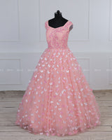 Cotton Candy Sleeveless Gown with Intricate Handwork