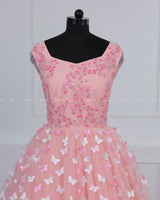 Cotton Candy Sleeveless Gown with Intricate Handwork