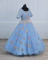 Alia Inspired Full Gown in Sky Blue Shade with Intricate Handworks